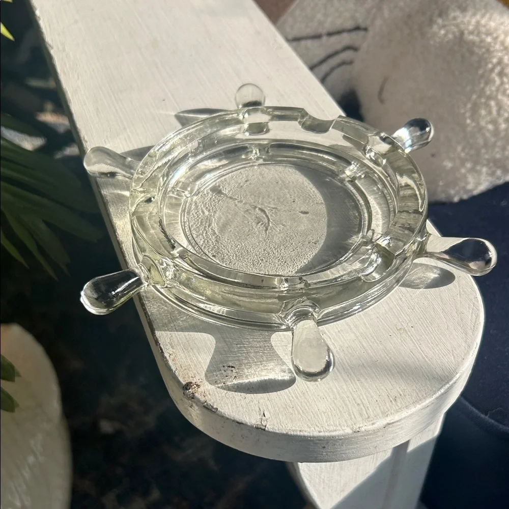 Vintage Glass Ship Wheel Ashtray